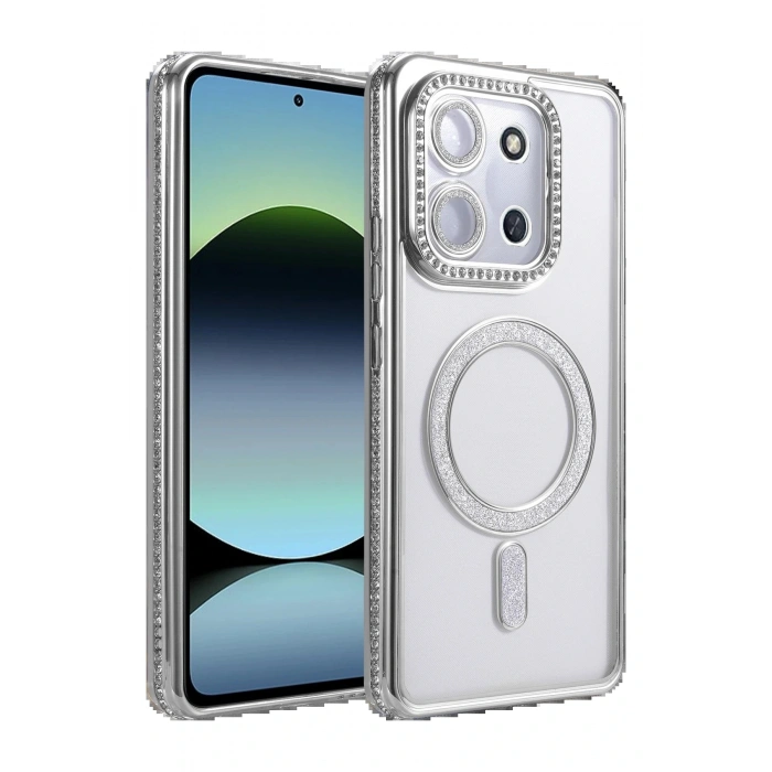 Xiaomi Redmi 15C 4G Joke Simli Magneticsafe Kılıf - Gümüş