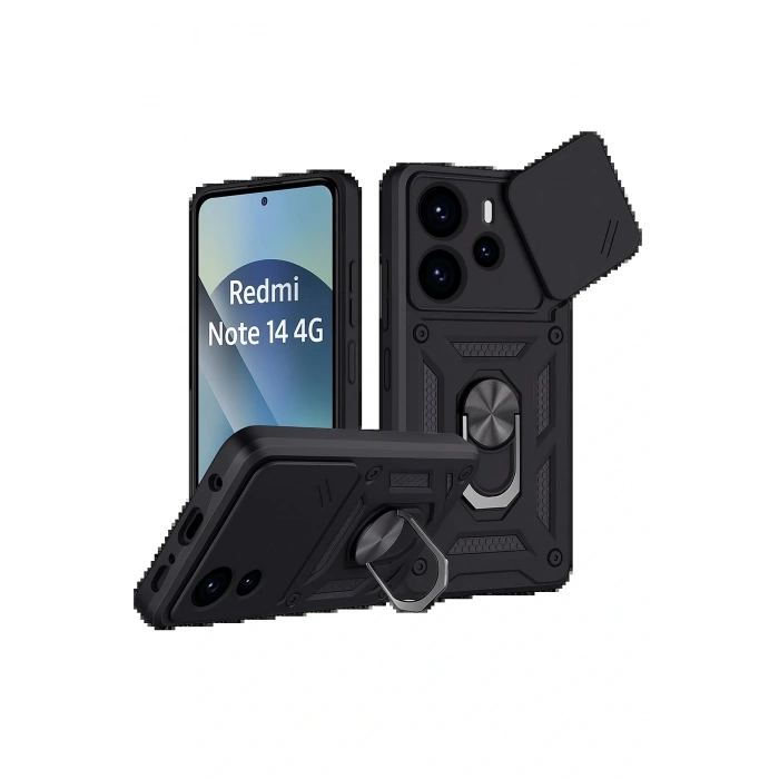 Xiaomi Redmi Note 14 4G Pars Lens Yüzüklü Silikon - Siyah