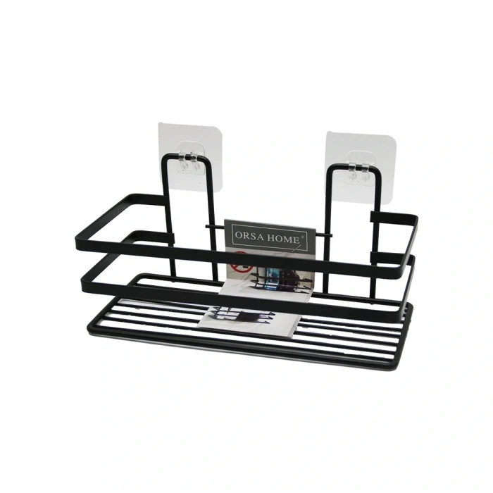 Yapışkanlı Askılı Çok Amaçlı Siyah Kare Banyo Raf (4172)
