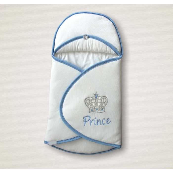 Yenidoğan Prince Nakışlı Çizgi Efektli Kız Bebek Klasik Kundak Bebek Battaniyesi Ekru