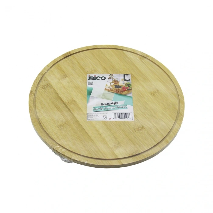 Yuvarlak Döner Tablalı Ahşap Bambu Sunum Tepsisi Tahtası =29.7cm - Mini Sofra Kanallı Kenar (4172)