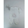0-3 3-6 Ay Minik Tavşan Nakışlı Boydan Çıtçıt Kapamalı Kız Erkek Bebek Tulumu Ekru