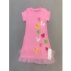 1-2-3 Yaş Renkli Kelebekler Nakışlı Eteği Fırfırlı Jile Çocuk Elbisesi Pembe