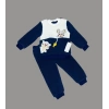 1-2-3 Yaş Sallanan Balık Nakışlı Kuzu Kumaş Sweat Pantolon Uzun Kollu Kız Erkek 2 Li Takımı Lacivert