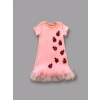1-2-3 Yaş Uğur Böceği Nakışlı Fırfır Uçlu Kız Çocuk Jile Elbisesi Pudra