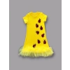 1-2-3 Yaş Uğur Böceği Nakışlı Fırfır Uçlu Kız Çocuk Jile Elbisesi Sarı