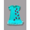 1-2-3 Yaş Uğur Böceği Nakışlı Fırfır Uçlu Kız Çocuk Jile Elbisesi Turkuaz
