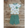 3-6 6-9 9-12 Ay Ananas Baskılı Şort Tişört 2 Li Kız Erkek Bebek Takımı Yeşil