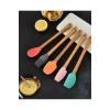 5'li Renkli Ahşap Saplı Silikon Uçlu Spatula Fırçalı Kaşık Seti -Yemek Hazırlık Seti 21 Cm