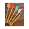 5'li Renkli Ahşap Saplı Silikon Uçlu Spatula Fırçalı Kaşık Seti -Yemek Hazırlık Seti 21 Cm