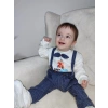 9-12-18 Ay Papyonlu Sweat Kot Pantolon 2li Erkek Bebek Salopet Takımı Lacivert