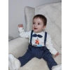 9-12-18 Ay Papyonlu Sweat Kot Pantolon 2li Erkek Bebek Salopet Takımı Lacivert