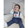 9-12-18 Ay Papyonlu Sweat Kot Pantolon 2li Erkek Bebek Salopet Takımı Lacivert