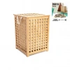 Ahşap Bambu Kirli Çamaşır Sepet Kumaş Çantalı  Sepet=45x45x62cm (4172)