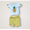Ananas Nakışlı Kısa Kollu Sweatli Şortlu 2li Kız-erkek Bebek Takımı Sarı