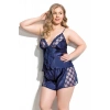 Büyük Beden Lacivert Saten Babydoll Şort Takımı