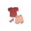 Düğme Detaylı Bandanalı Kısa Kollu Sweat 3lü Kız Bebek Takımı Gül Kurusu