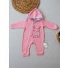 Ef Çizgi Boy Fermuarlı Tavşan Nakışlı Kapşonlu Kız Erkek Bebek Tulumu Pembe