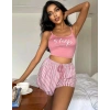Kadın Pembe Çizgili Desen Askılı Şortlu Pijama Takım 9002