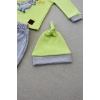 Minik Dino Nakışlı Şapkalı Uzun Kollu Sweat 3lü Kız-erkek Bebek Takımı Yeşil
