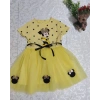 Puantiyeli Mickey Baskılı Kurdela Kuşaklı Astarlı Kız Bebek Tütü Elbisesi Sarı
