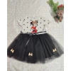 Puantiyeli Mickey Baskılı Kurdela Kuşaklı Astarlı Kız Bebek Tütü Elbisesi Siyah