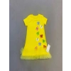 Renkli Kelebekler Nakışlı Eteği Fırfırlı Jile Çocuk Elbisesi Sarı