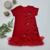 Uğur Böceği Nakışlı Fırfır Uçlu Kız Çocuk Jile Elbisesi Kırmızı