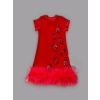 Uğur Böceği Nakışlı Fırfır Uçlu Kız Çocuk Jile Elbisesi Kırmızı