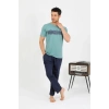 venüsshopping- Erkek Pamuk Kısa Kol Pijama Takım SuYeşili