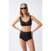 venüsshopping- Kadın Basic Siyah Pedli Yüksek Bel Bikini Takımı