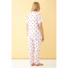 venüsshopping- Kadın Beyaz Kırmızı Kalp Desenli Önden Düğmeli Büyük Beden Pijama Takımı