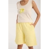 venüsshopping- Kadın Beyaz Kurdele Detaylı Sarı Çizgili Şortlu Pijama Takımı