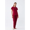 venüsshopping- Kadın Bordo Kalp Desenli Kısa Kollu Penye Pijama Takımı