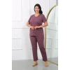 venüsshopping- Kadın Büyük Beden Kısa Kol Penye Pijama Takımı Mürdüm