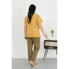 venüsshopping- Kadın Büyük Beden Kısa Kol Penye Pijama Takımı Sarı
