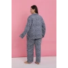 venüsshopping- Kadın Büyük Beden Mavi Leopar Desenli Düğmeli Pijama Takımı