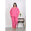 venüsshopping- Kadın Büyük Beden Pamuklu Cepli Düğmeli Pembe Pijama Takım