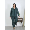 venüsshopping- Kadın Büyük Beden Pamuklu Cepli Düğmeli Petrol Pijama Takım