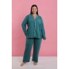 venüsshopping- Kadın Büyük Beden Petrol Rengi Düğmeli Pijama Takımı
