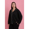 venüsshopping- Kadın Büyük Beden Siyah Beyaz Biyeli Desenli Düğmeli Pijama Takımı