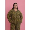 venüsshopping- Kadın Büyük Beden Tropikal Yaprak Desenli Düğmeli Pijama Takımı