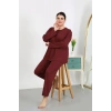 venüsshopping- Kadın Büyük Beden Uzun Kol Penye Pijama Takımı Bordo