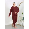 venüsshopping- Kadın Büyük Beden Uzun Kol Penye Pijama Takımı Bordo