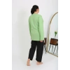 venüsshopping- Kadın Büyük Beden Uzun Kol Penye Pijama Takımı Fıstık Yeşili