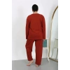 venüsshopping- Kadın Büyük Beden Uzun Kol Penye Pijama Takımı Kiremit