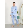 venüsshopping- Kadın Büyük Beden Uzun Kol Penye Pijama Takımı Mavi