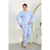 venüsshopping- Kadın Büyük Beden Uzun Kol Penye Pijama Takımı Mavi