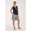 venüsshopping- Kadın Lacivert Kurdele Detaylı Çizgili Şortlu Pijama Takımı