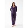 venüsshopping- Kadın Mor Düğmeli Yaka Detaylı Desenli Pamuklu Pijama Takımı